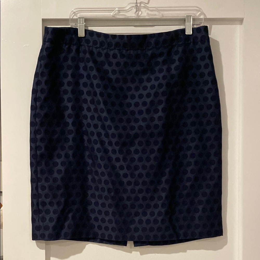 J. Crew Elegant Navy Silk Polka Dot Pencil Skirt